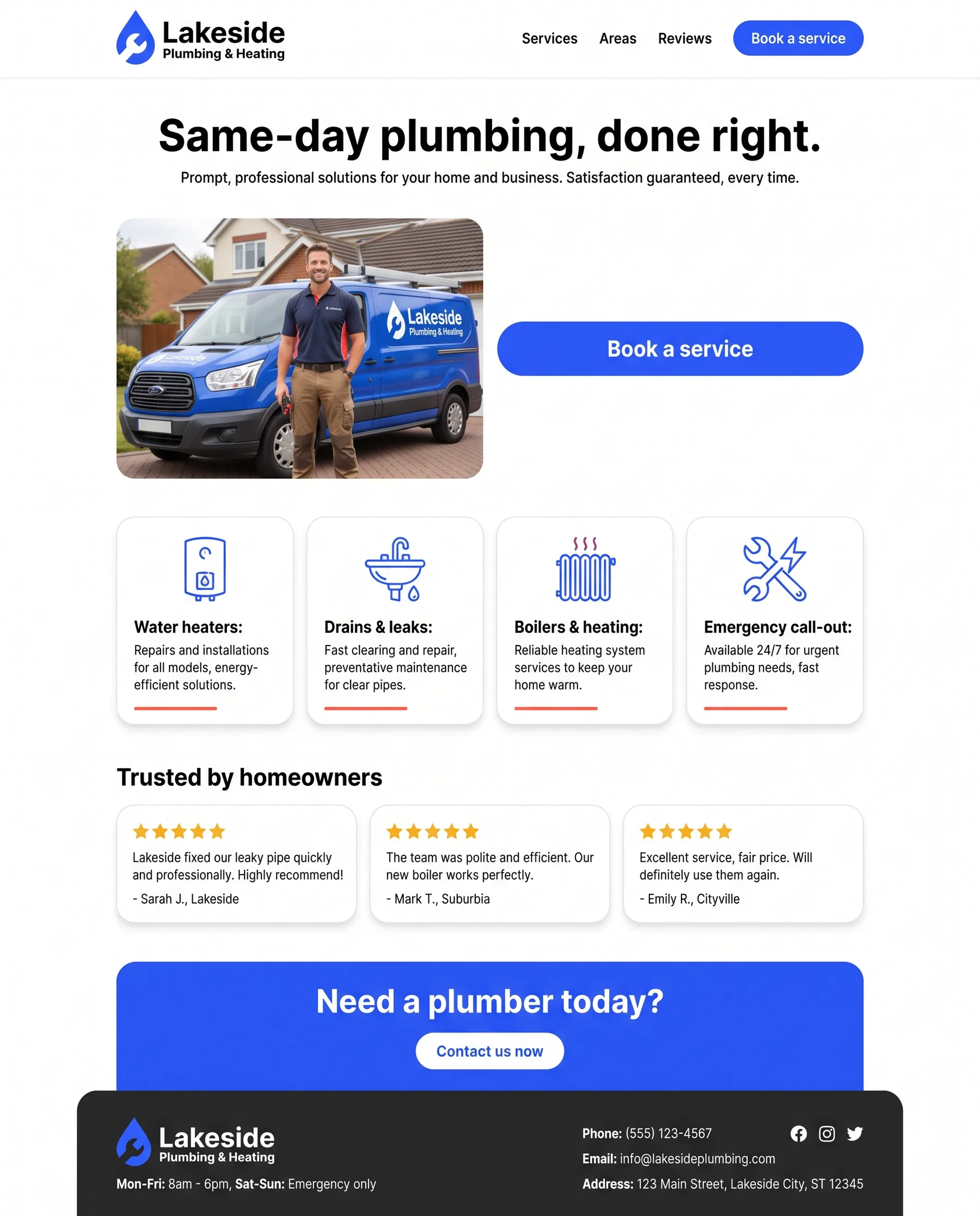 The redesigned Lakeside Plumbing & Heating website with a new brand, clear services and reviews