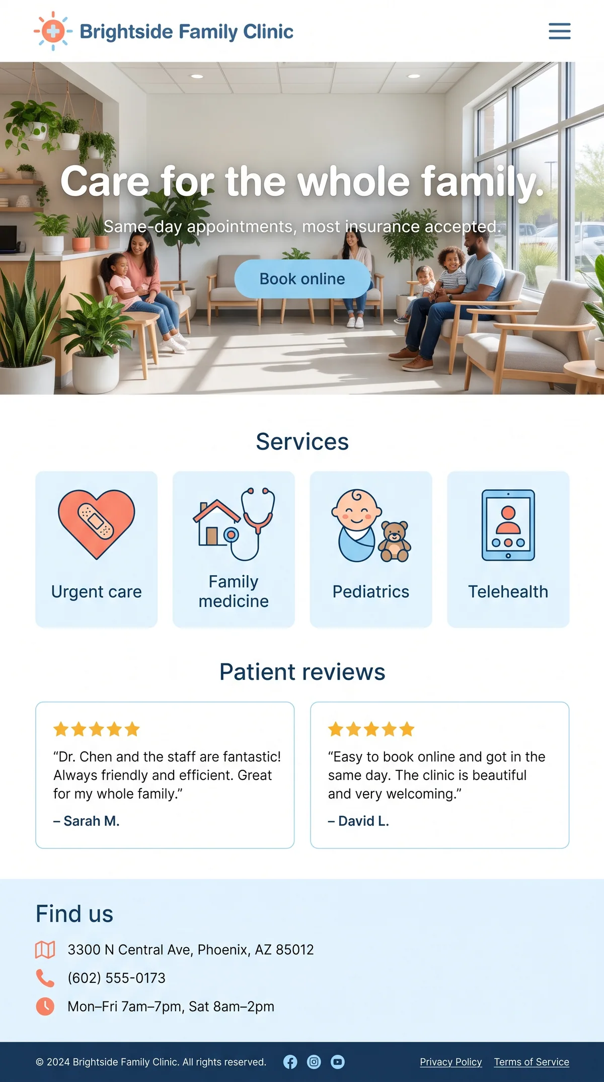 Brightside Family Clinic mobile website: Care for the whole family.